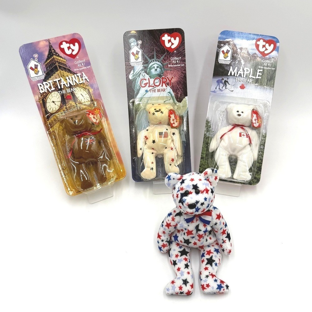 Ty Beanie Babies "White & Blue" The Bear Patriotic Stars Red Blue Black 2003‎